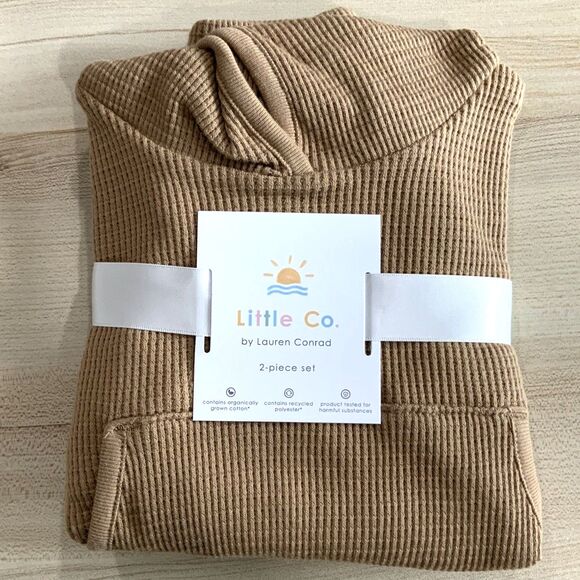 NWT!! 2 Piece Thermal Pant and Hoodie Set in Tan in Newborn By Little Co. - Picture 2 of 6